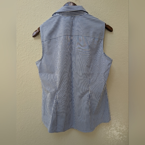 Talbots Blue & White Stripe Button Down Blouse. Size 8 - Picture 4 of 4